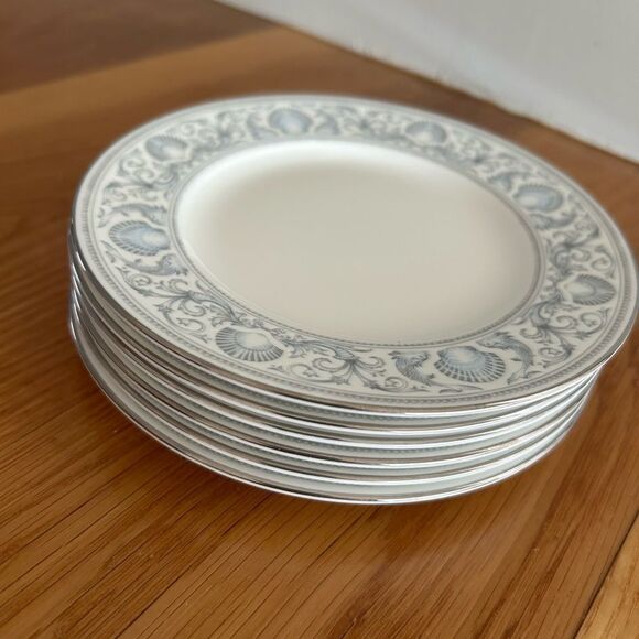 NEW Wedgwood Bone China Silver Dolphins 6” Plates side salad bread Set of 6 - Picture 1 of 5